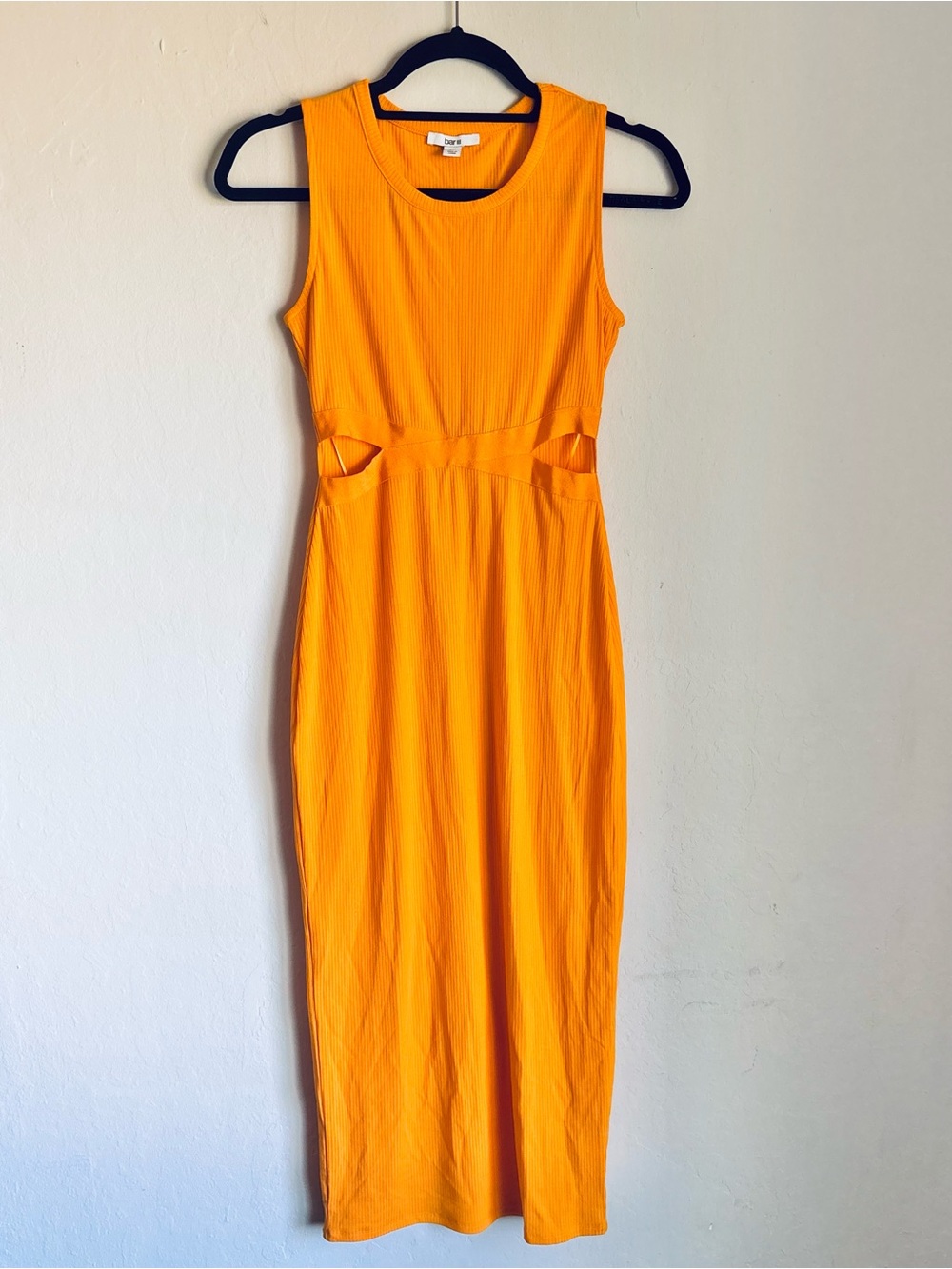 Bar III Sleeveless Maxi Dress in Bright Orange with Waist Cutouts